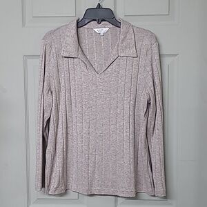 Northern Reflections Johnny Collar Sweater Tan 3/4 Sleeve Size XL Like New